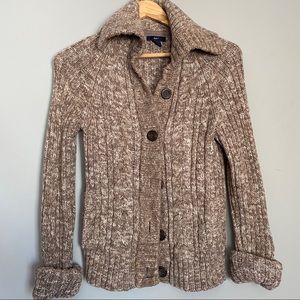 Gap Cable-knit Button Up Turtleneck Sweater Brown